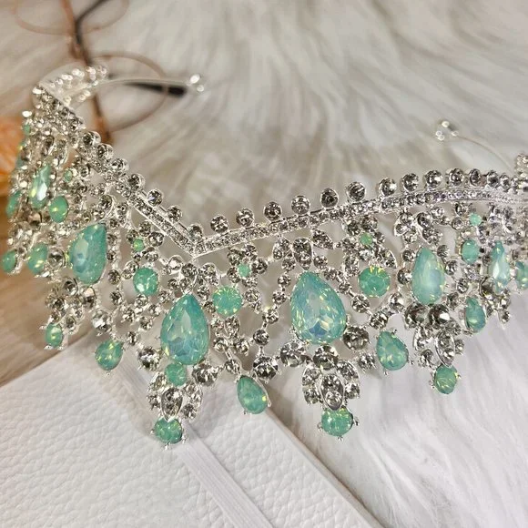 Baroque Gemstone Crown, Princess Jewelry Headpiece, Prom, Birthday Party, Gift - Picture 2 of 5